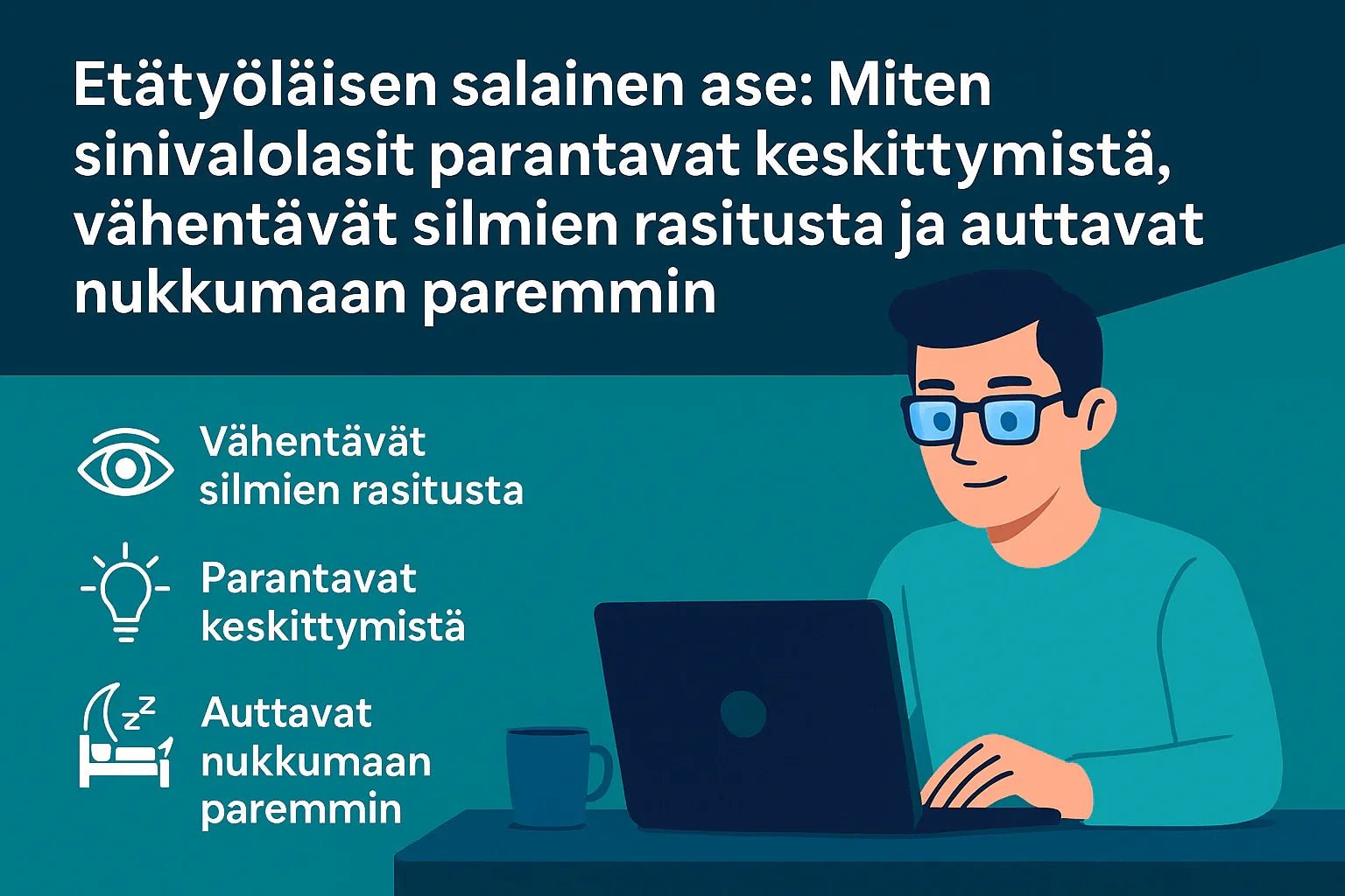 Etätyöläisen salainen ase: Miten sinivalolasit parantavat keskittymistä, vähentävät silmien rasitusta ja auttavat nukkumaan paremmin - NordicRest