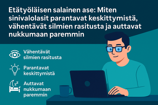 Etätyöläisen salainen ase: Miten sinivalolasit parantavat keskittymistä, vähentävät silmien rasitusta ja auttavat nukkumaan paremmin
